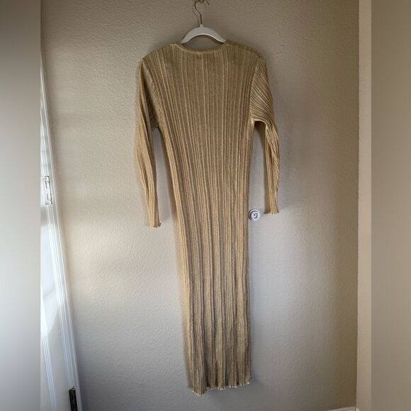 Vintage Metallic Ribbed Cardigan Dress Button Down Sz‎ Small Gold Long/Midi - Picture 6 of 6